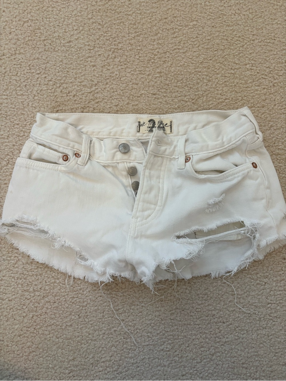 Free People White Distressed Women's Denim Shorts